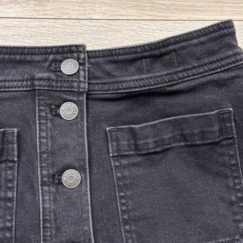 Madewell Black Denim A-Line Mini Skirt Stretch Patch Pocket Women's 6 Small - Picture 4 of 6